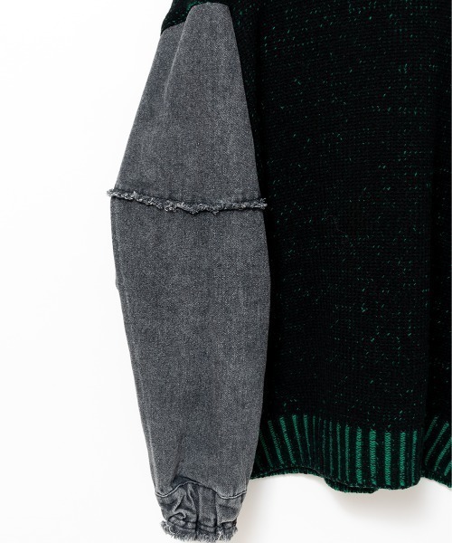 A.D.C.L.（エーディーシーエル）の「4色リブ配色袖デニム異素材MIXニットプルオーバー（ニット/セーター・レディース・グリーン/ピンク/パープル/イエロー・L/M）」の10枚目の写真