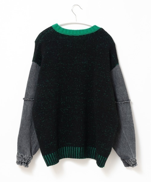 A.D.C.L.（エーディーシーエル）の「4色リブ配色袖デニム異素材MIXニットプルオーバー（ニット/セーター・レディース・グリーン/ピンク/パープル/イエロー・L/M）」の7枚目の写真