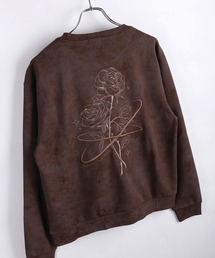 星 × 薔薇刺繍 長袖トレーナー