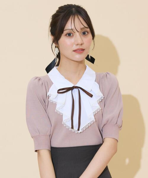 WILLSELECTION(ウィルセレクション)の「レースラッフルプルオーバー(ニット/セーター・レディース・ブラック/チャコールグレー/ピンク・FREE)」の3枚目の写真