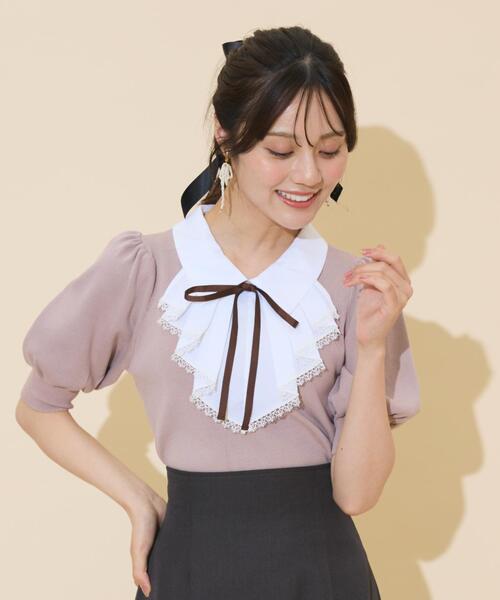 WILLSELECTION(ウィルセレクション)の「レースラッフルプルオーバー(ニット/セーター・レディース・ブラック/チャコールグレー/ピンク・FREE)」の5枚目の写真