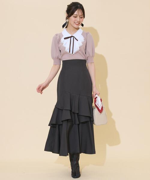 WILLSELECTION(ウィルセレクション)の「レースラッフルプルオーバー(ニット/セーター・レディース・ブラック/チャコールグレー/ピンク・FREE)」の12枚目の写真