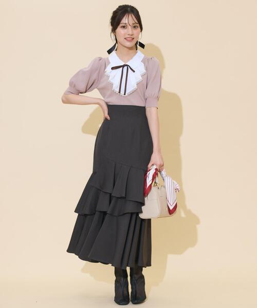 WILLSELECTION(ウィルセレクション)の「レースラッフルプルオーバー(ニット/セーター・レディース・ブラック/チャコールグレー/ピンク・FREE)」の13枚目の写真