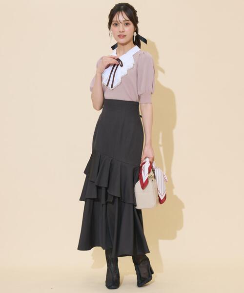 WILLSELECTION(ウィルセレクション)の「レースラッフルプルオーバー(ニット/セーター・レディース・ブラック/チャコールグレー/ピンク・FREE)」の15枚目の写真