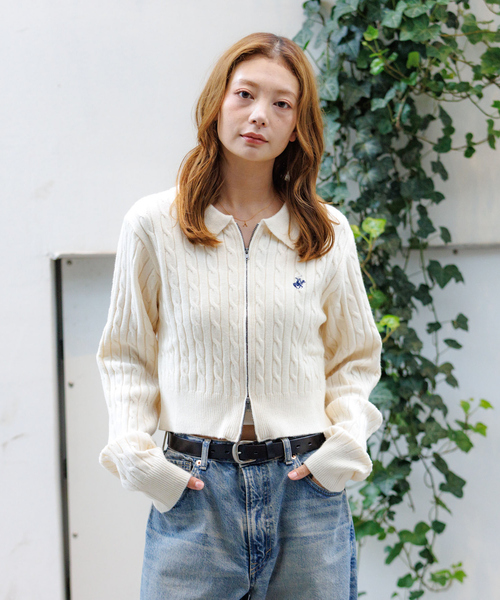 Rouge vif la cle（ルージュヴィフラクレ）の「【BEVERY HILLS P.C/ビバリーヒルズポロクラブ】ケーブル編ポロカーディガン/トップス/ケーブル編み/カーディガン【WEB限定】（ニット/セーター・レディース・オフホワイト/レッド/ネイビー・フリー）」の13枚目の写真