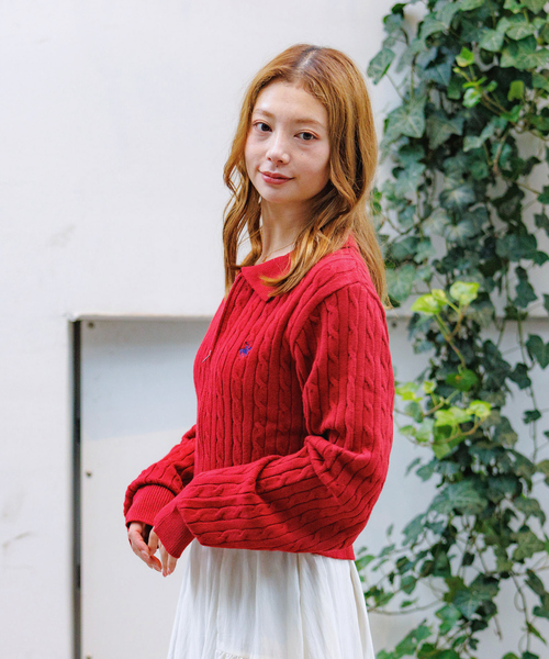 Rouge vif la cle（ルージュヴィフラクレ）の「【BEVERY HILLS P.C/ビバリーヒルズポロクラブ】ケーブル編ポロカーディガン/トップス/ケーブル編み/カーディガン【WEB限定】（ニット/セーター・レディース・オフホワイト/レッド/ネイビー・フリー）」の14枚目の写真
