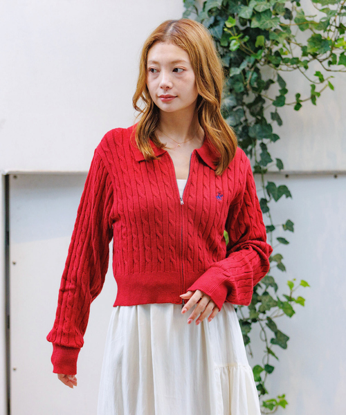 Rouge vif la cle（ルージュヴィフラクレ）の「【BEVERY HILLS P.C/ビバリーヒルズポロクラブ】ケーブル編ポロカーディガン/トップス/ケーブル編み/カーディガン【WEB限定】（ニット/セーター・レディース・オフホワイト/レッド/ネイビー・フリー）」の8枚目の写真