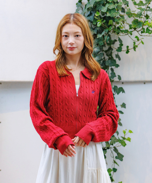 Rouge vif la cle（ルージュヴィフラクレ）の「【BEVERY HILLS P.C/ビバリーヒルズポロクラブ】ケーブル編ポロカーディガン/トップス/ケーブル編み/カーディガン【WEB限定】（ニット/セーター・レディース・オフホワイト/レッド/ネイビー・フリー）」の11枚目の写真