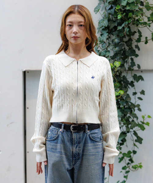 Rouge vif la cle（ルージュヴィフラクレ）の「【BEVERY HILLS P.C/ビバリーヒルズポロクラブ】ケーブル編ポロカーディガン/トップス/ケーブル編み/カーディガン【WEB限定】（ニット/セーター・レディース・オフホワイト/レッド/ネイビー・フリー）」の6枚目の写真