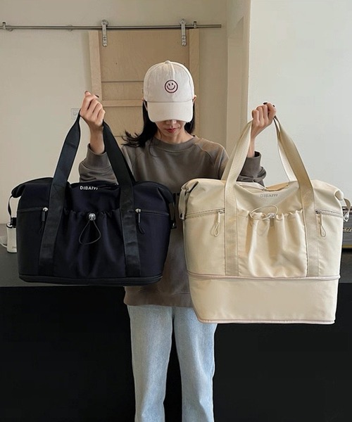 shopnikoniko(ショップニコニコ)の「ボストンバッグ 旅行 軽量 1段階拡張 ギャザー トラベルバッグ 大容量 一泊 ボストン キャリーオン(ボストンバッグ・レディース・グレー/ブラック/ブラウン/ホワイト・フリー)」の3枚目の写真