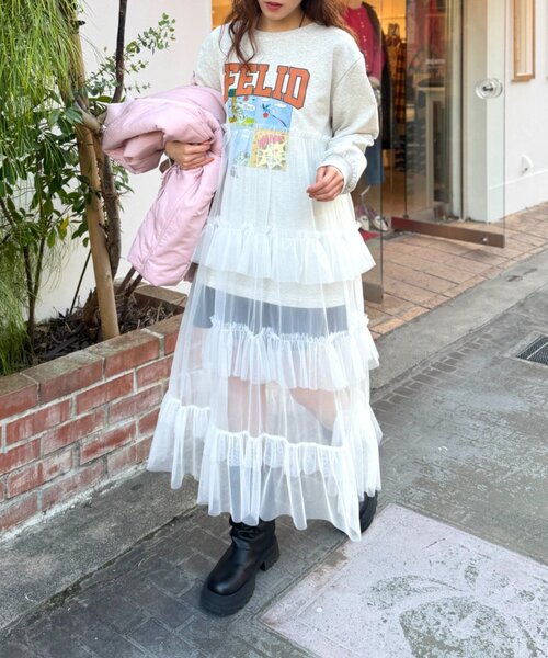 w closet(ダブルクローゼット)の「【リバイバル/2色展開】スウェットドッキングワンピース《WEB限定》(ワンピース・レディース・アイボリー/グリーン・FREE)」の3枚目の写真