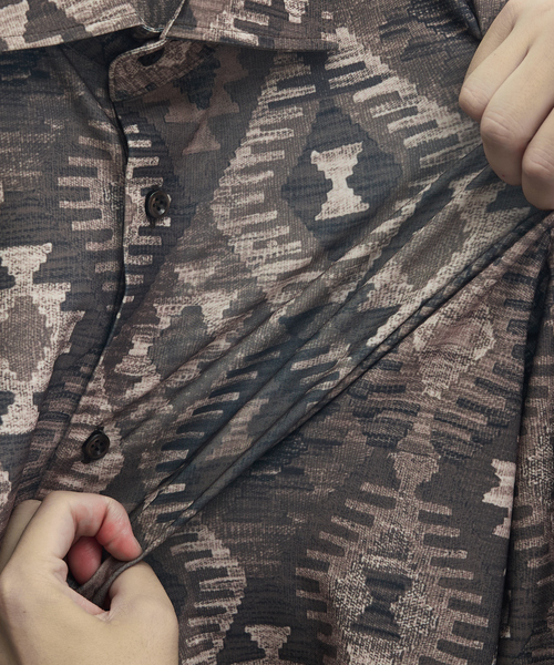 セール】360°ストレッチ ゴブラン柄 ジャージーシャツ / 総柄シャツ