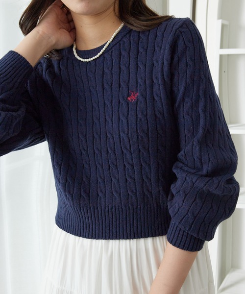 【BEVERLY HILLS POLO CLUB】ケーブル柄ショートニット