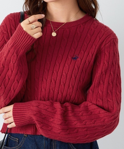 BEVERLY HILLS POLO CLUB(ビバリーヒルズポロクラブ)の「【BEVERLY HILLS POLO CLUB】ケーブル柄ショートニット(ニット/セーター・レディース・アイボリー/ネイビー/レッド・M)」の4枚目の写真
