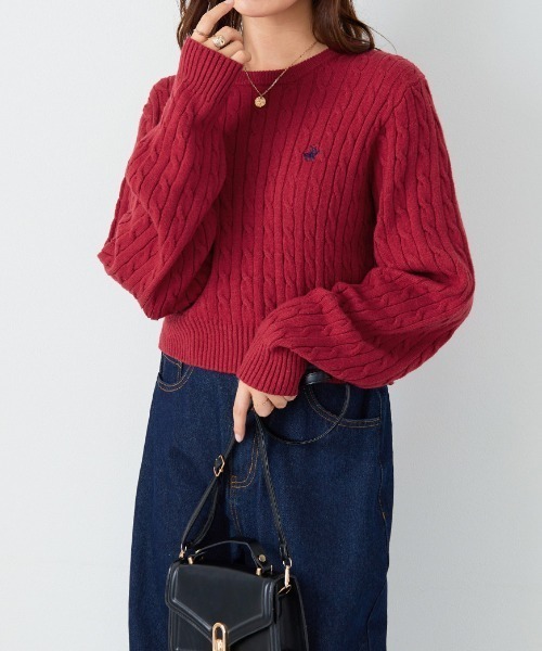 BEVERLY HILLS POLO CLUB(ビバリーヒルズポロクラブ)の「【BEVERLY HILLS POLO CLUB】ケーブル柄ショートニット(ニット/セーター・レディース・アイボリー/ネイビー/レッド・M)」の5枚目の写真