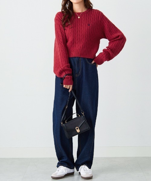 BEVERLY HILLS POLO CLUB(ビバリーヒルズポロクラブ)の「【BEVERLY HILLS POLO CLUB】ケーブル柄ショートニット(ニット/セーター・レディース・アイボリー/ネイビー/レッド・M)」の6枚目の写真