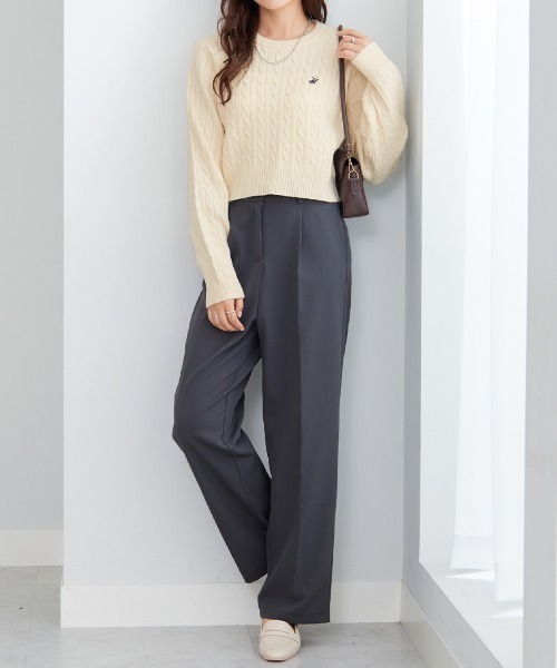 BEVERLY HILLS POLO CLUB(ビバリーヒルズポロクラブ)の「【BEVERLY HILLS POLO CLUB】ケーブル柄ショートニット(ニット/セーター・レディース・アイボリー/ネイビー/レッド・M)」の12枚目の写真