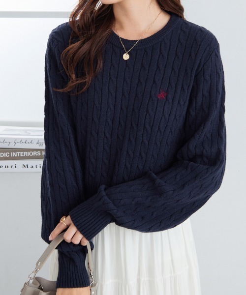 BEVERLY HILLS POLO CLUB(ビバリーヒルズポロクラブ)の「【BEVERLY HILLS POLO CLUB】ケーブル柄ショートニット(ニット/セーター・レディース・アイボリー/ネイビー/レッド・M)」の16枚目の写真