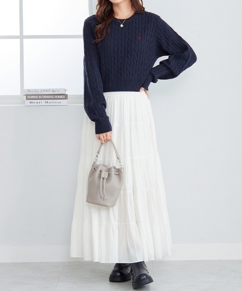 BEVERLY HILLS POLO CLUB(ビバリーヒルズポロクラブ)の「【BEVERLY HILLS POLO CLUB】ケーブル柄ショートニット(ニット/セーター・レディース・アイボリー/ネイビー/レッド・M)」の17枚目の写真