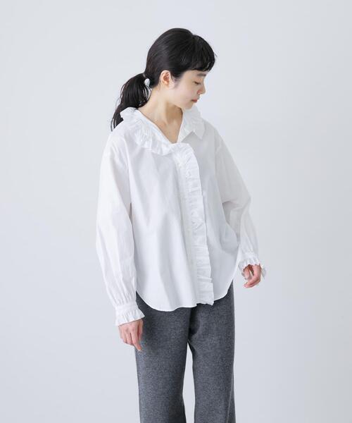 かぐれ　Ruffle collar shirt フリルブラウス　ホワイト Ruffle collar shirt（シャツ/ブラウス）｜かぐれ（カグレ）の