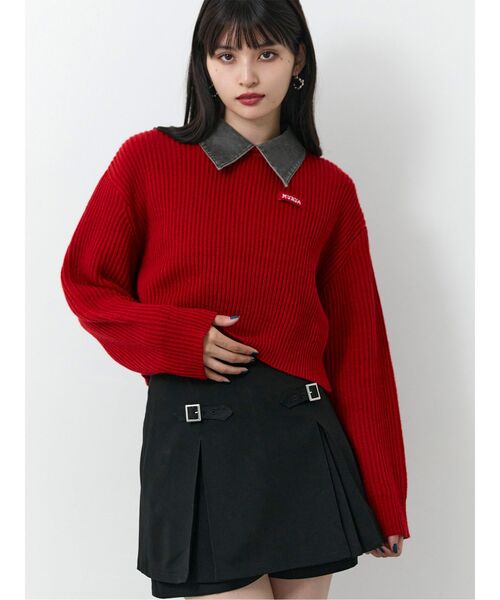 MURUA（ムルーア）の「デザインカラーニット（ニット/セーター・レディース・レッド/ブラック/ブラウン・FREE）」の3枚目の写真