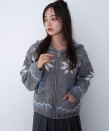 WEGO/雪柄ZIPフードカーディガン