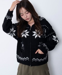 WEGO/雪柄ZIPフードカーディガン