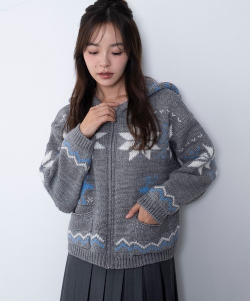 WEGO（ウィゴー）の「WEGO/雪柄ZIPフードカーディガン（カーディガン/ボレロ・レディース・グレー/ブラック・FREE）」の16枚目の写真