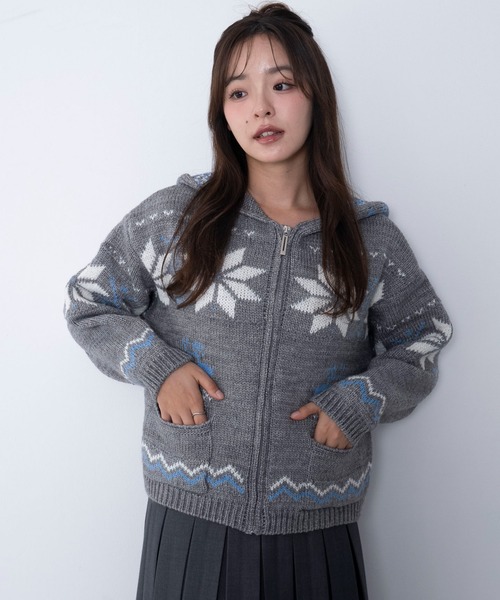 WEGO（ウィゴー）の「WEGO/雪柄ZIPフードカーディガン（カーディガン/ボレロ・レディース・グレー/ブラック・FREE）」の17枚目の写真