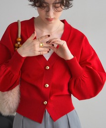 Vネック」に該当するカーディガン/ボレロ（レッド/赤色系