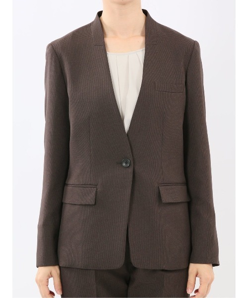 m.f.editorial(エムエフエディトリアル)の「【ストレッチ ウォッシャブル】m.f.エディトリアルレディース ウール調 リラクシング ノーカラージャケット 千鳥こげ茶(セットアップ可能(スーツジャケット・レディース・ダークウッド・S/MEDIUM/LARGE)」の7枚目の写真