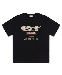 フラワー ESCF ロゴ コラージュプリント オーバーサイズ 半袖Tシャツ ブラック