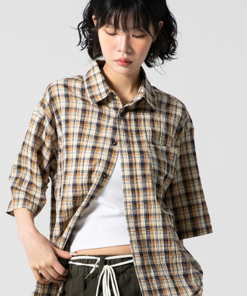 GLACK(グラック)の「GS013 ウォッシュドプレイドチェックシャツ (ネイビー)(シャツ/ブラウス・レディース・その他・MEDIUM/LARGE)」の4枚目の写真