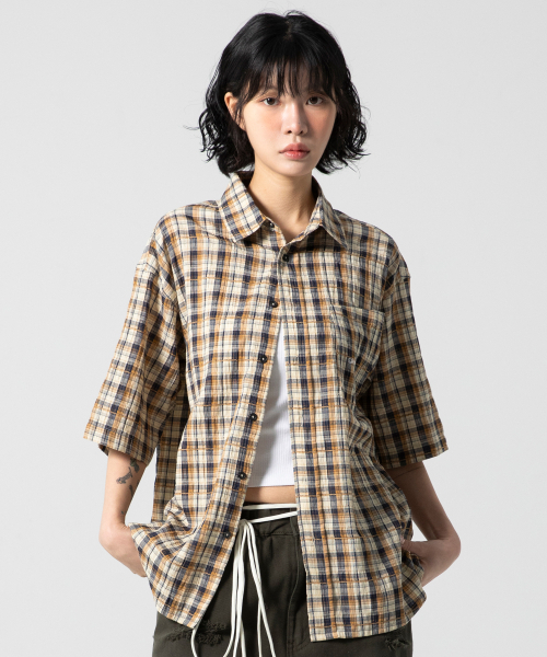 GLACK(グラック)の「GS013 ウォッシュドプレイドチェックシャツ (ネイビー)(シャツ/ブラウス・レディース・その他・MEDIUM/LARGE)」の5枚目の写真