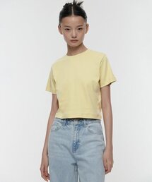 ウィメンズクルーネッククロップTシャツ[ライトイエロー]