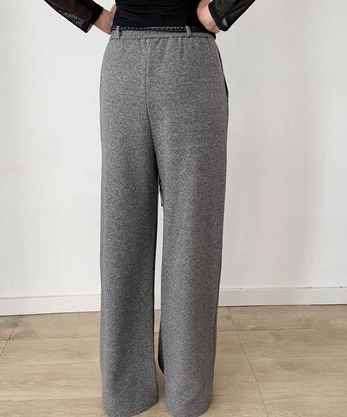 LOWO(ロワ)の「ベルト付き スウェット ワイドパンツ 冬 レディース 秋冬 ウエストゴム(その他パンツ・レディース・ブラック/グレー・M/L)」の7枚目の写真