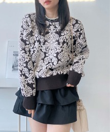 AS KNOW AS plus | ♪選べるモチーフ(フラワー柄・ダマスク柄)デザイン モールニットプルオーバー(ニット/セーター)