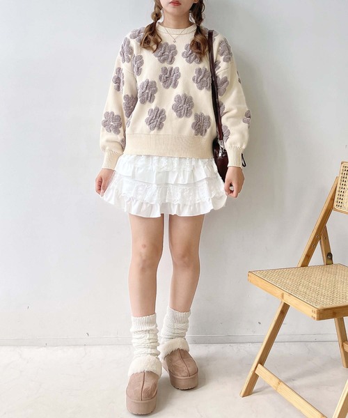 AS KNOW AS plus（アズノゥアズプラス）の「♪選べるモチーフ(フラワー柄・ダマスク柄)デザイン モールニットプルオーバー（ニット/セーター・レディース・ブラック系/ライトグレー系/アイボリー系/ブラウン系・FREE）」の8枚目の写真