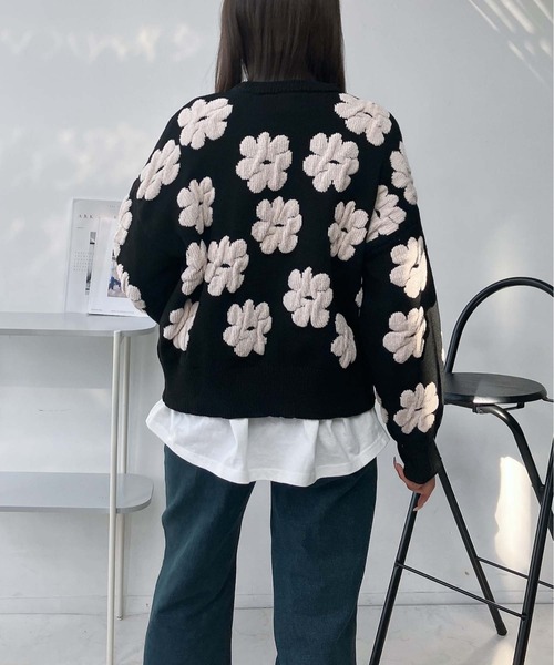 AS KNOW AS plus（アズノゥアズプラス）の「♪選べるモチーフ(フラワー柄・ダマスク柄)デザイン モールニットプルオーバー（ニット/セーター・レディース・ブラック系/ライトグレー系/アイボリー系/ブラウン系・FREE）」の13枚目の写真