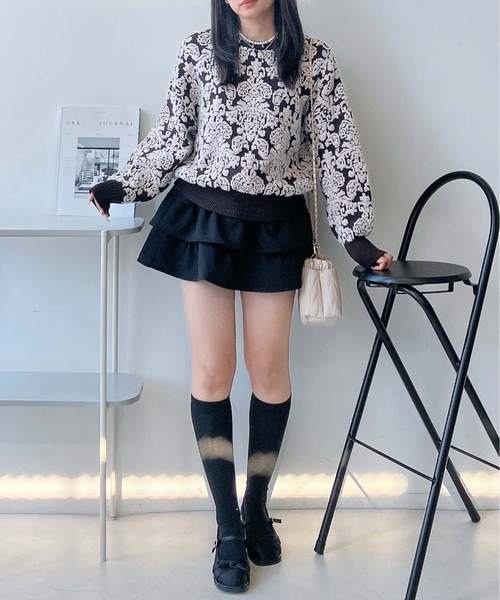 AS KNOW AS plus（アズノゥアズプラス）の「♪選べるモチーフ(フラワー柄・ダマスク柄)デザイン モールニットプルオーバー（ニット/セーター・レディース・ブラック系/ライトグレー系/アイボリー系/ブラウン系・FREE）」の20枚目の写真