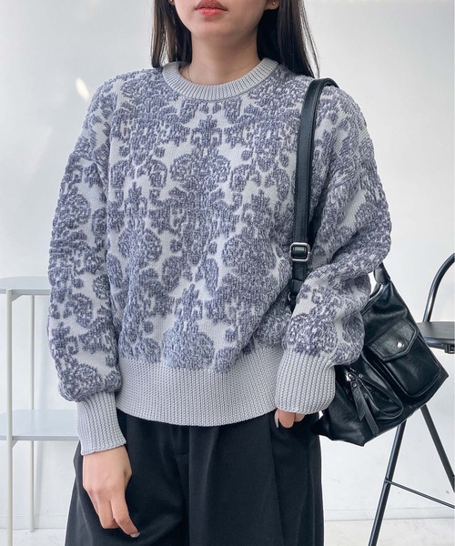 AS KNOW AS plus（アズノゥアズプラス）の「♪選べるモチーフ(フラワー柄・ダマスク柄)デザイン モールニットプルオーバー（ニット/セーター・レディース・ブラック系/ライトグレー系/アイボリー系/ブラウン系・FREE）」の22枚目の写真