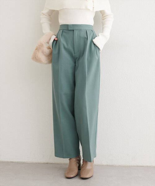 natural couture(ナチュラルクチュール)の「タックスラックスパンツ(スラックス・レディース・ピンク/グリーン/チャコールグレー・SMALL/MEDIUM)」の2枚目の写真