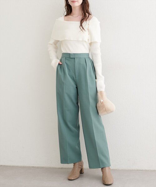 natural couture(ナチュラルクチュール)の「タックスラックスパンツ(スラックス・レディース・ピンク/グリーン/チャコールグレー・SMALL/MEDIUM)」の13枚目の写真