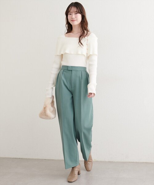 natural couture(ナチュラルクチュール)の「タックスラックスパンツ(スラックス・レディース・ピンク/グリーン/チャコールグレー・SMALL/MEDIUM)」の14枚目の写真