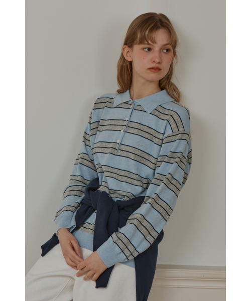 ANOETIC(アノエティック)の「ANC STRIPE COLLAR KNIT_SKY BLUE(ニット/セーター・レディース・スカイブルー・FREE)」の2枚目の写真