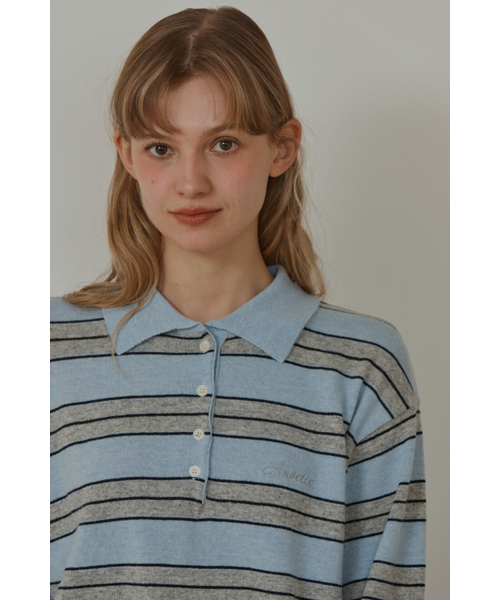 ANOETIC(アノエティック)の「ANC STRIPE COLLAR KNIT_SKY BLUE(ニット/セーター・レディース・スカイブルー・FREE)」の3枚目の写真