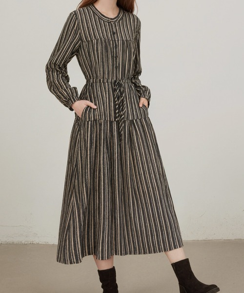 セール】ストライプヘンリーネックワンピース（ワンピース