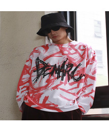 M STREET GRAFFITI LOGO TEXT OVERSIZED T-SHIRT - Red