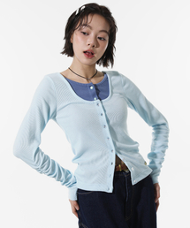 LAYERED SLIM ROUND CARDIGAN (SKY BLUE)