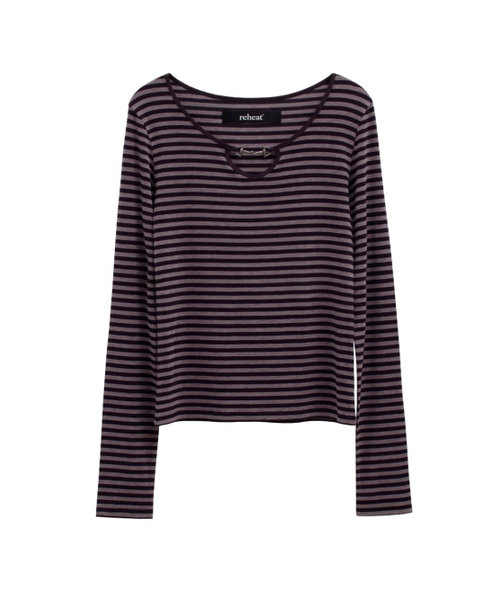 REHEAT(リヒート)の「HORSEBIT DETAIL STRIPE TOP_PURPLE(Tシャツ/カットソー・レディース・その他・FREE)」の1枚目の写真